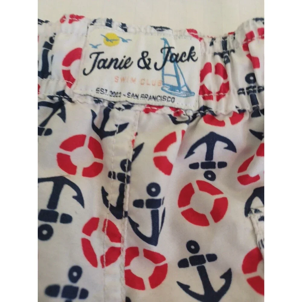 Janie and Jack boys sz 6 swim shorts trunks with briefs nautical July 4th beach